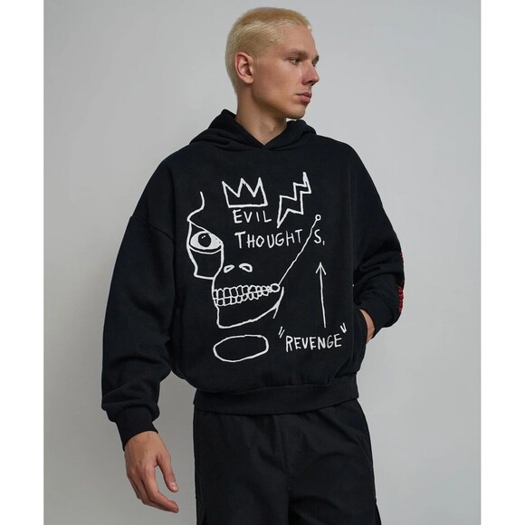 Reason Basquiat Hoodie Men’s XL Black White Evil Thoughts Graphic - Picture 6 of 16